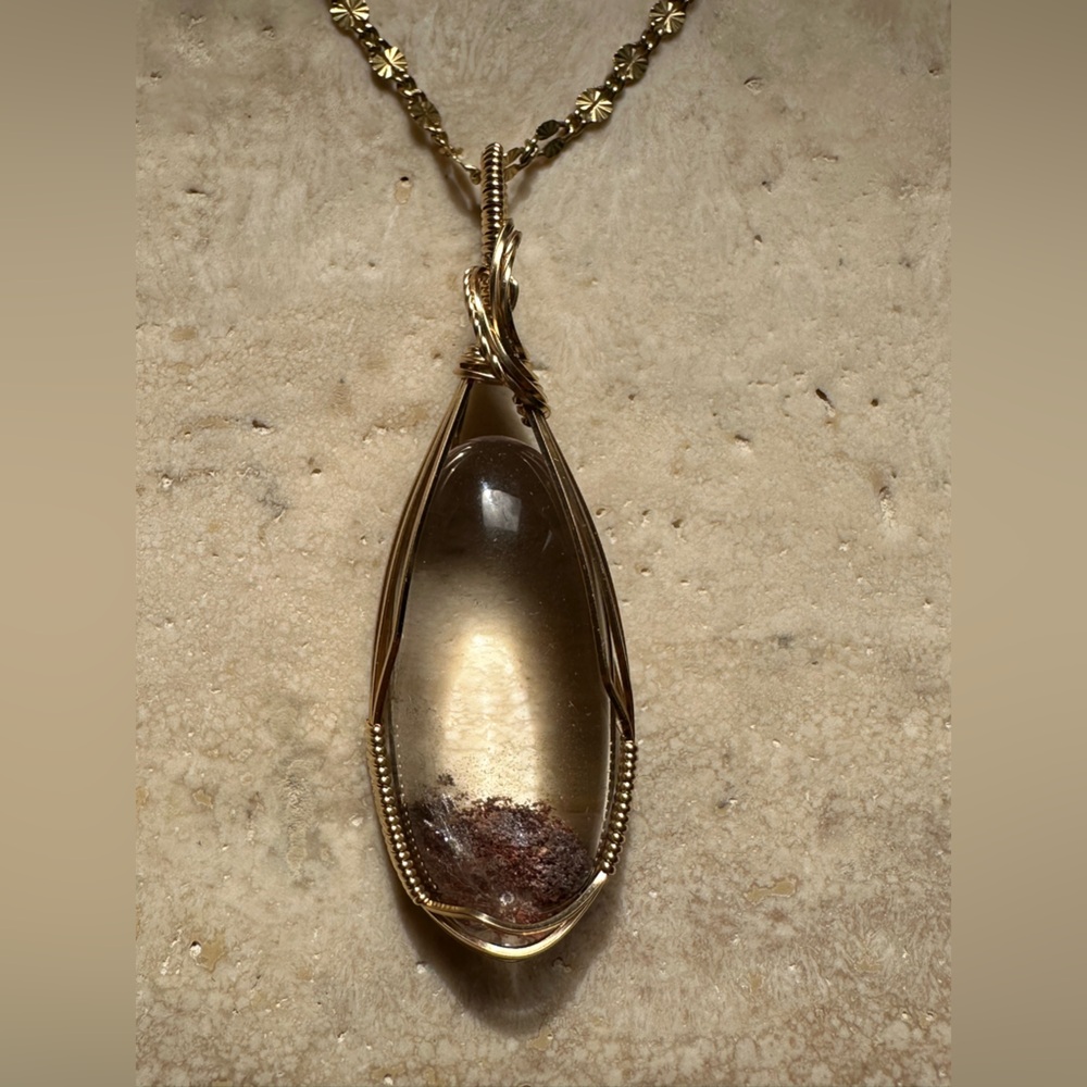 14k Gold Filled Lodolite Garden Quartz Necklace Pendant